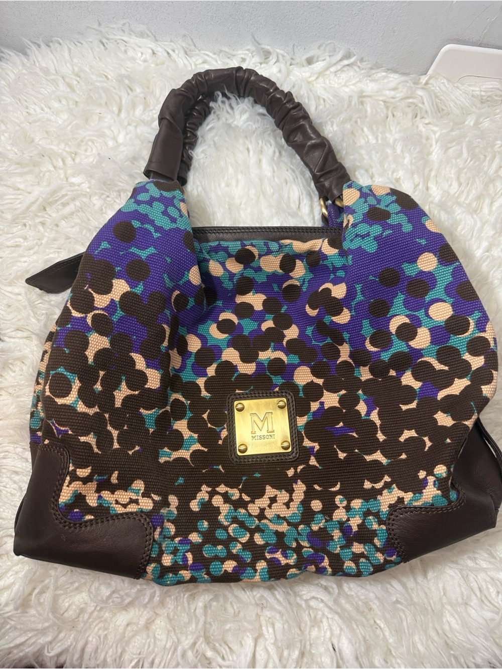 RARE Missoni Brown Multicolor Printed Canvas Shoulder Bag medium
